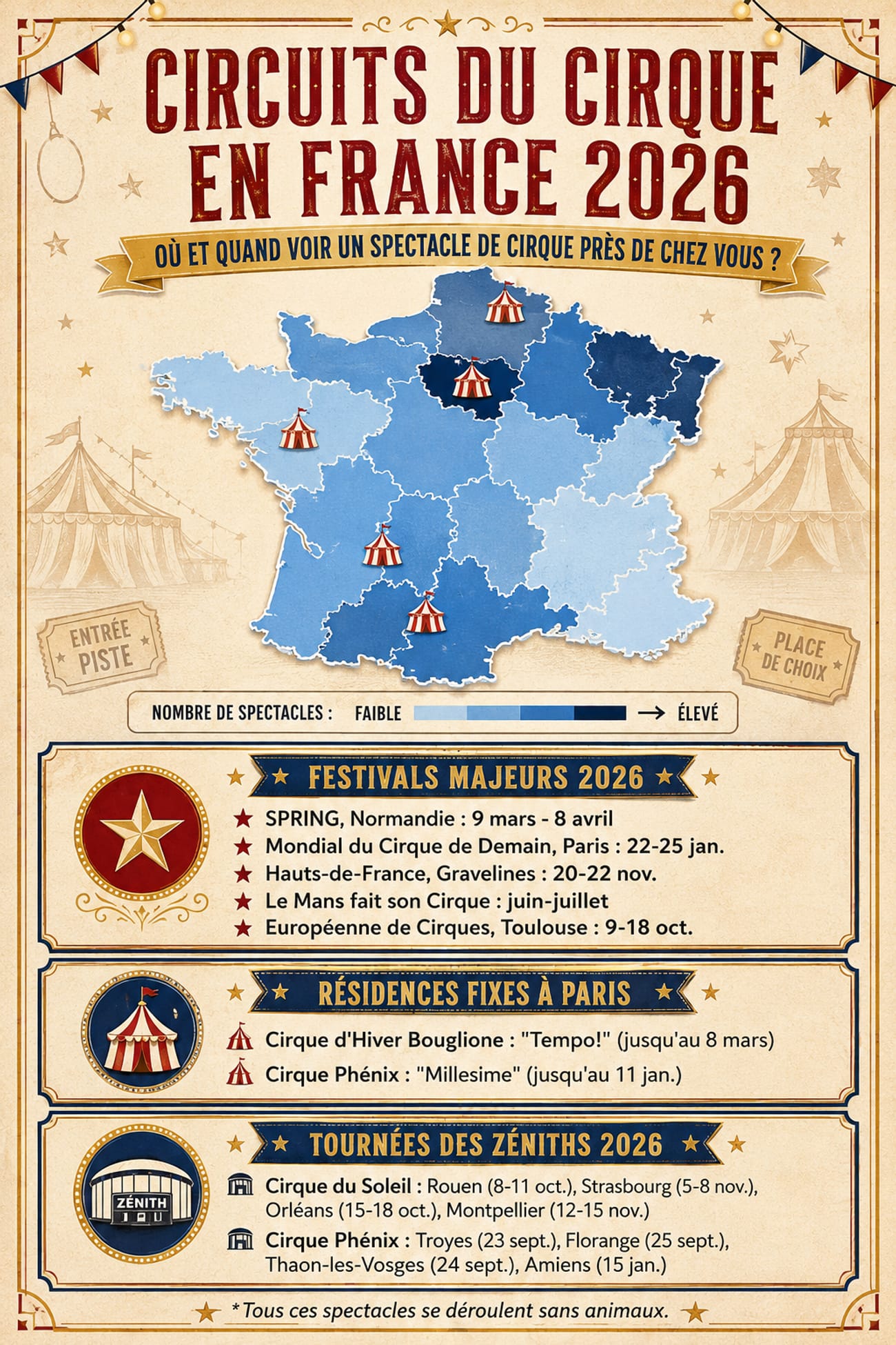 Carte des cirques de France 2026 : où voir un spectacle près de chez vous