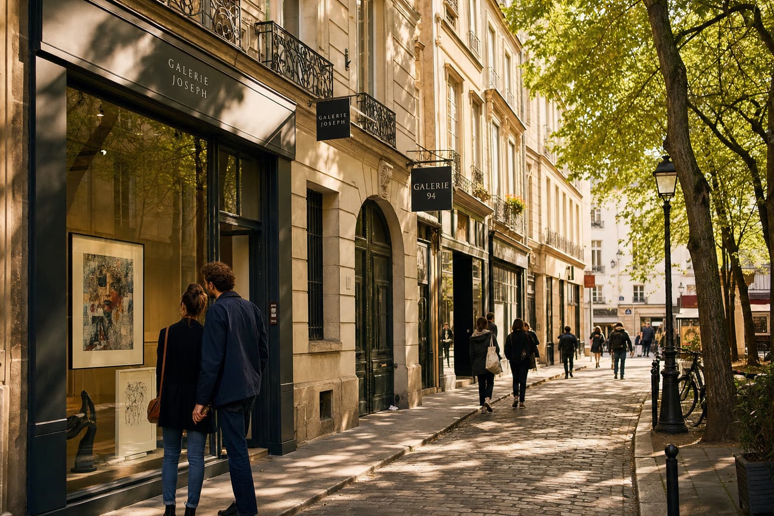 Un couple regarde la vitrine d