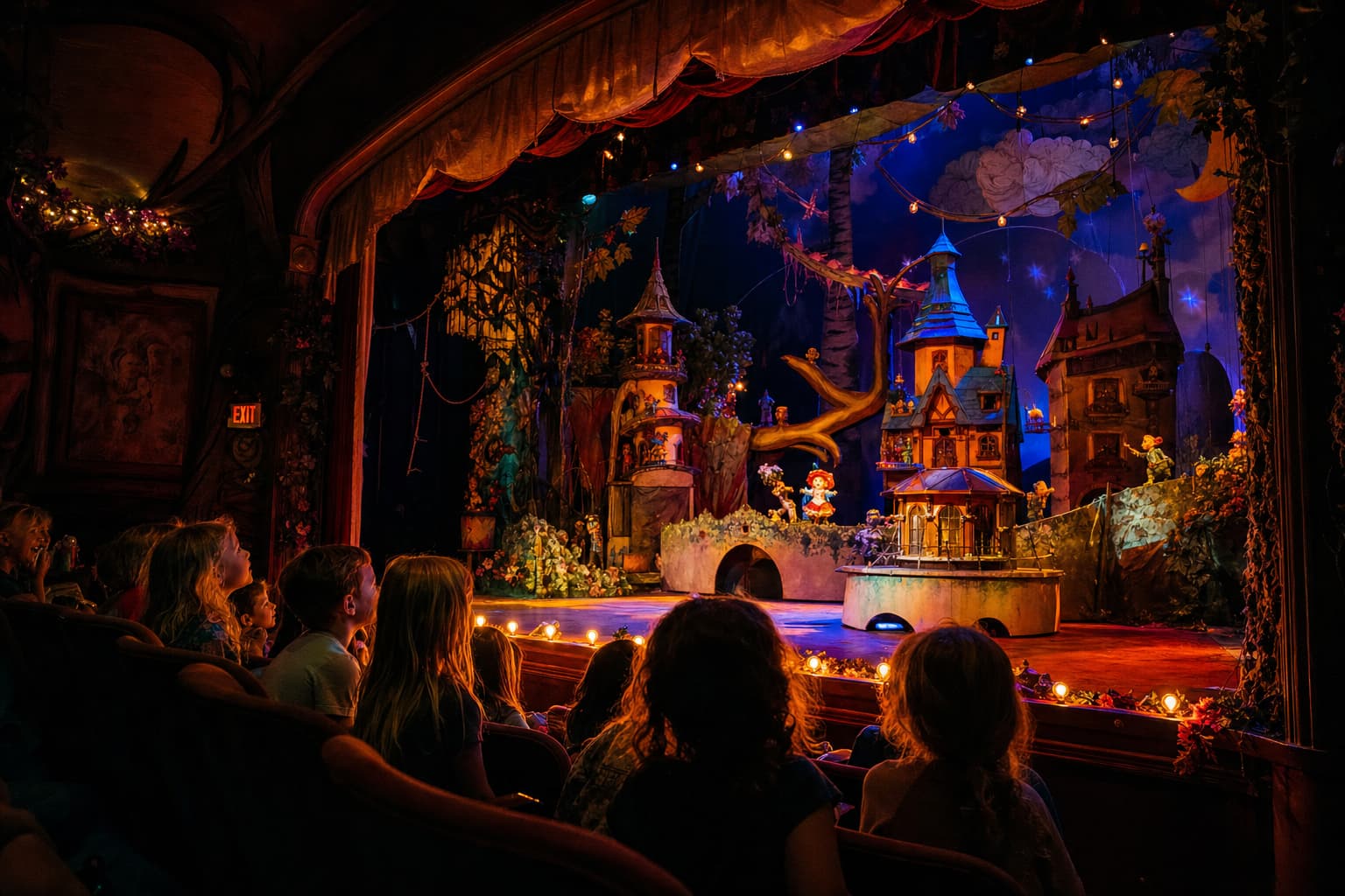 Scène de théâtre colorée avec marionnettes